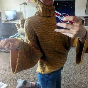 Mustard bell sleeve turtleneck sweater